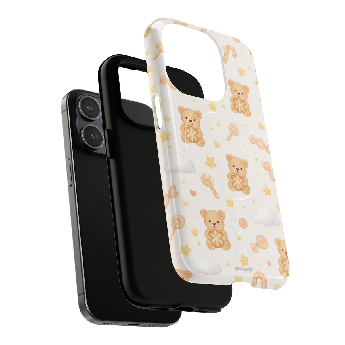 Beige Teddy Bear on Clouds iPhone Case with MagSafe - iPhone 15 Pro Max - exploded view #iphone-15-pro-max
