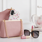 Boss Lady pink beauty case with vertical dual-camera opening inside an open pink handbag #iphone-16-plus