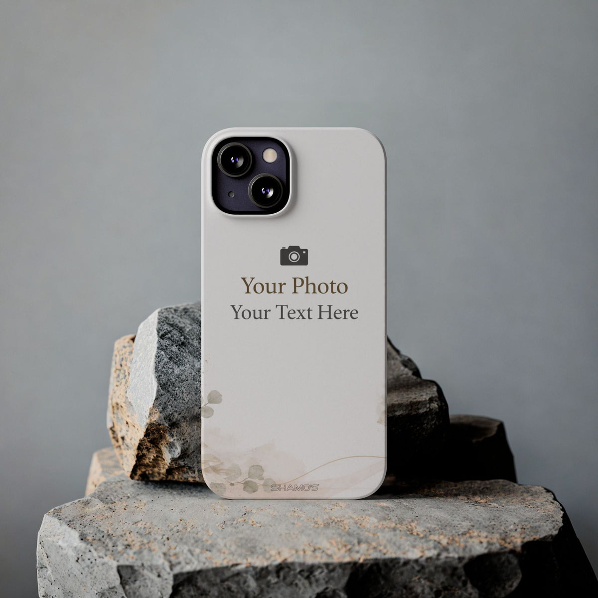 Personalized slim floral phone case standing on stones, with a diagonal dual-camera opening #iphone-14-plus