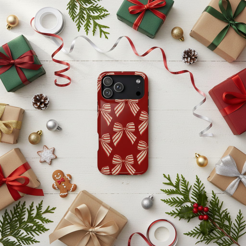 Gift wrapping flat lay