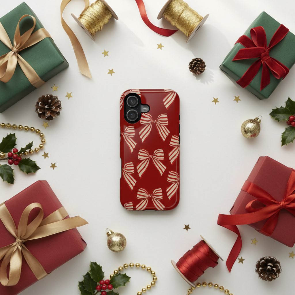 Gift wrapping flat lay