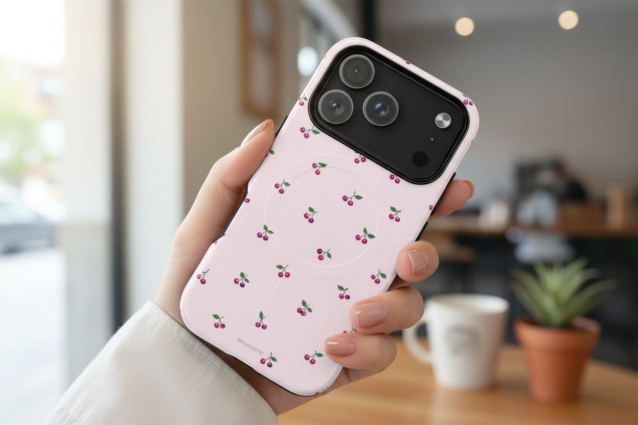 Hand holding cherry case