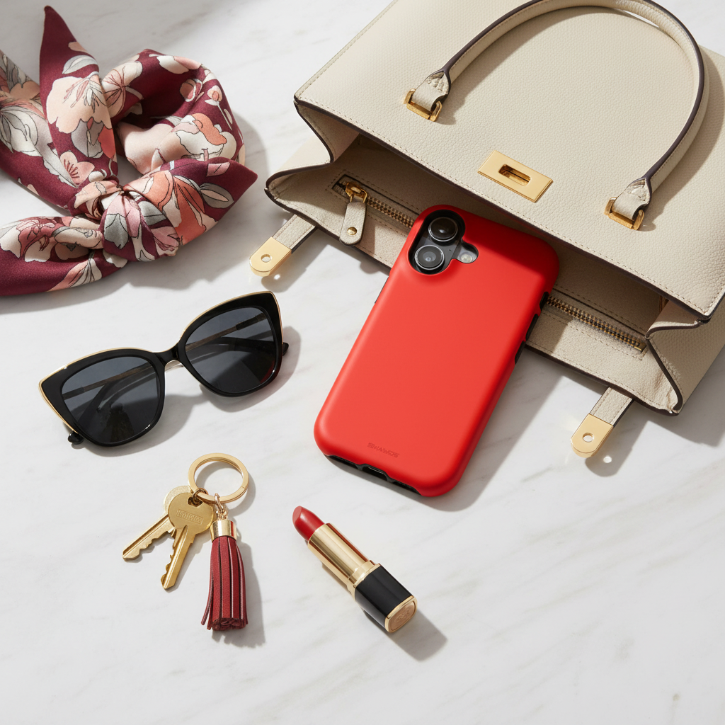 Handbag flat lay lifestyle