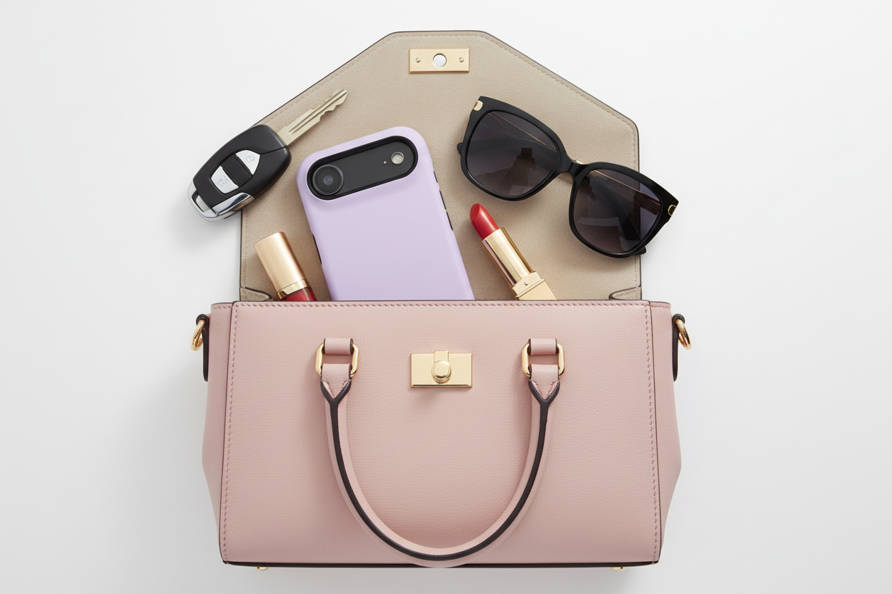 Handbag flat lay
