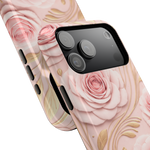 MagSafe iPhone-Hülle mit rosa Rosenmuster, Goldblatt-Magnet und stoßfest