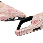 MagSafe iPhone-Hülle mit rosa Rosenmuster, Goldblatt-Magnet und stoßfest