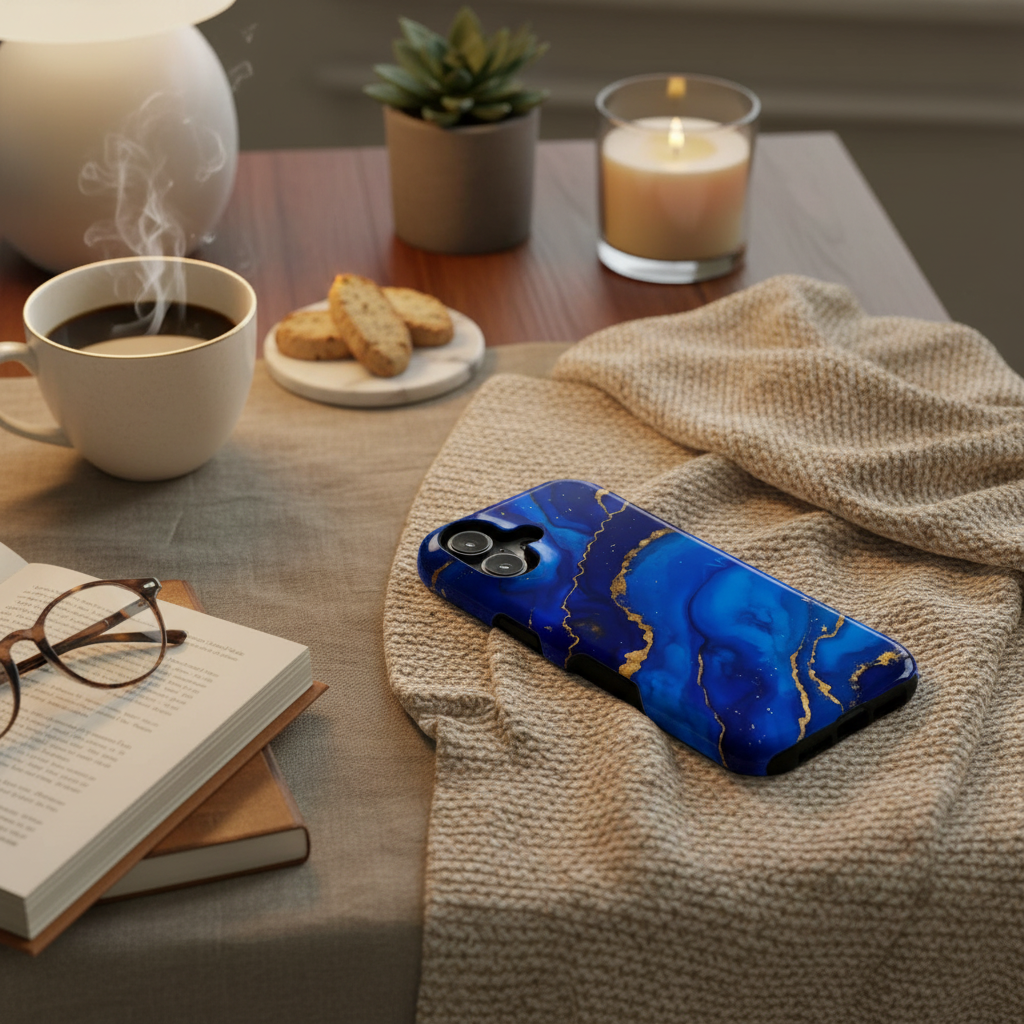 Blue Gold Marble iPhone Case - Cozy Table Lifestyle