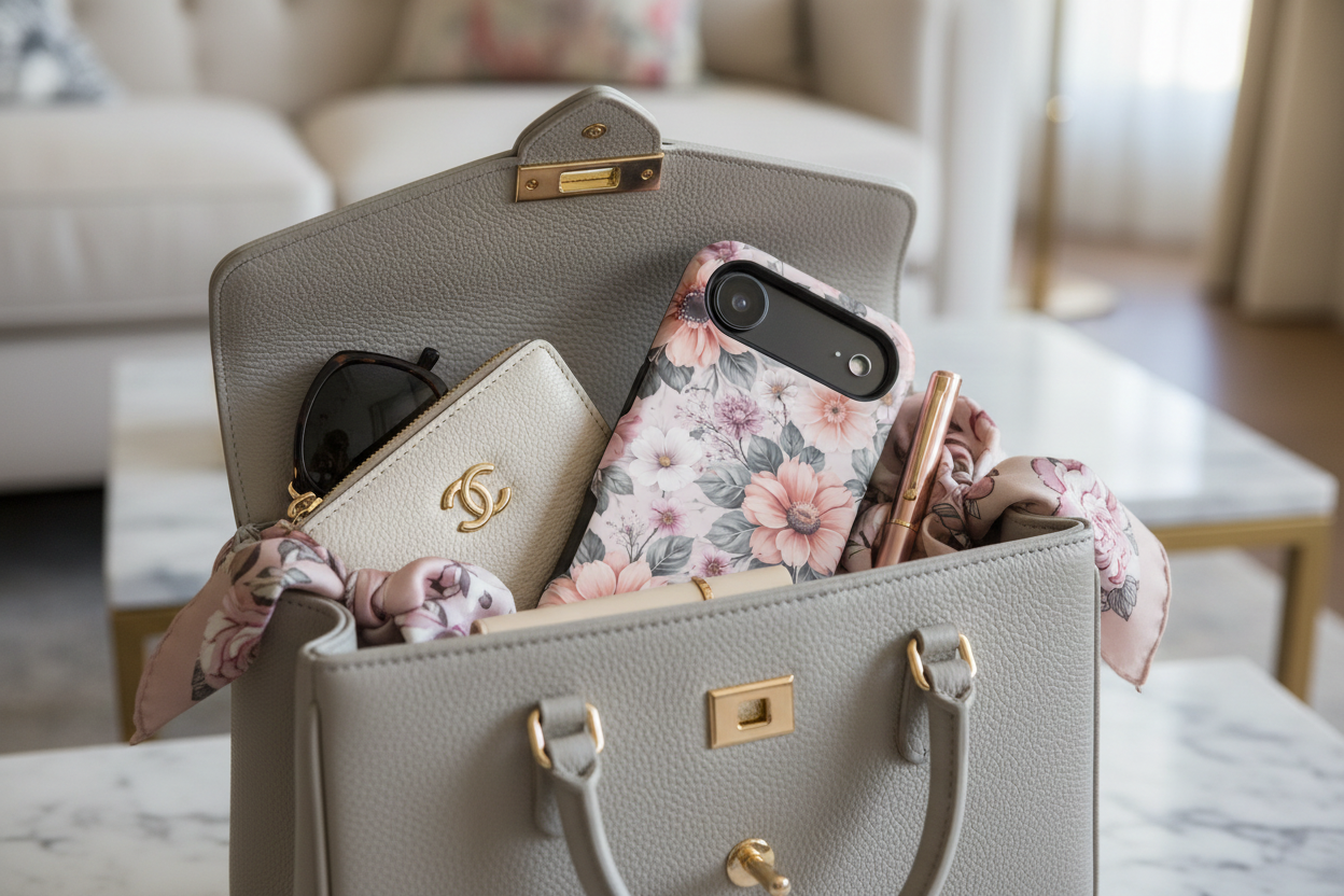 In handbag with accessories