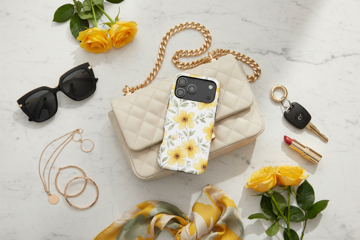 Luxury flatlay with purse