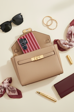 Luxury handbag flatlay