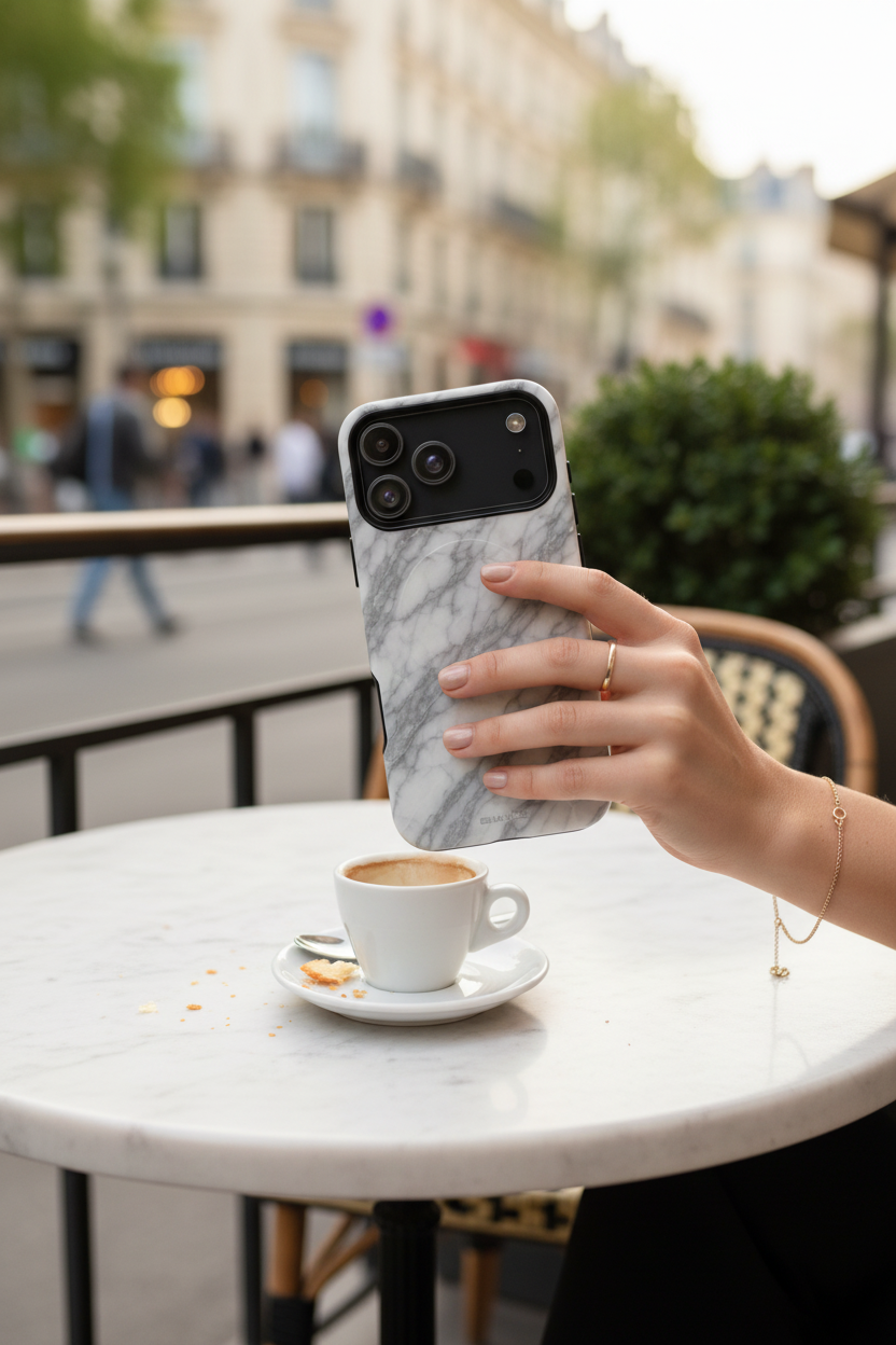 Marble case at café terrace