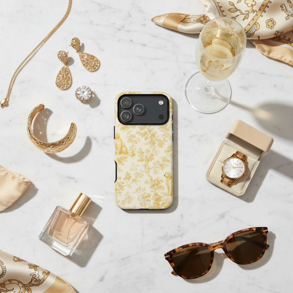 Marble flat lay with gold accessories