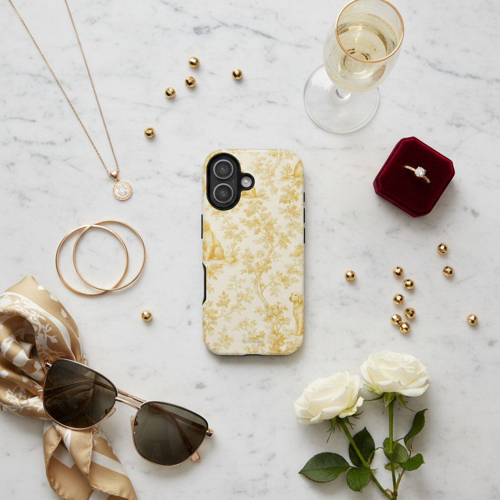 Marble flat lay with gold accessories