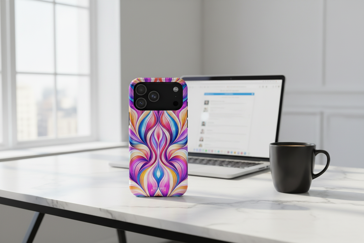 Modern workspace with iPhone 17 Pro Max