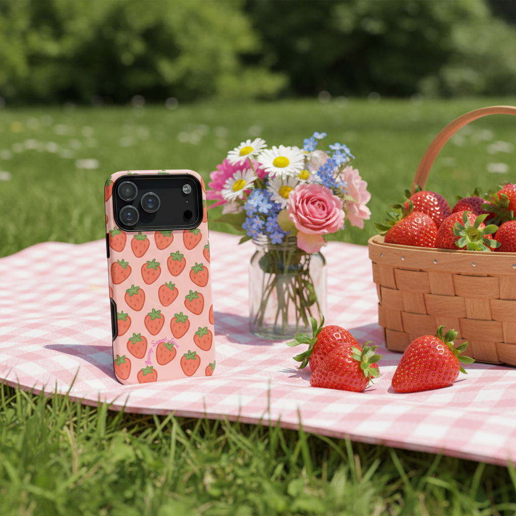 Outdoor picnic with strawberries