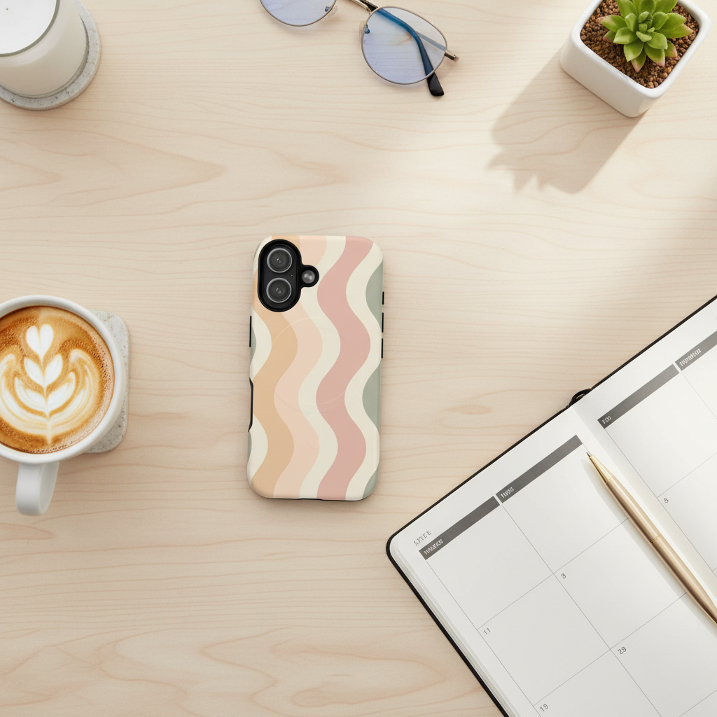 Pastel wavy phone case workspace