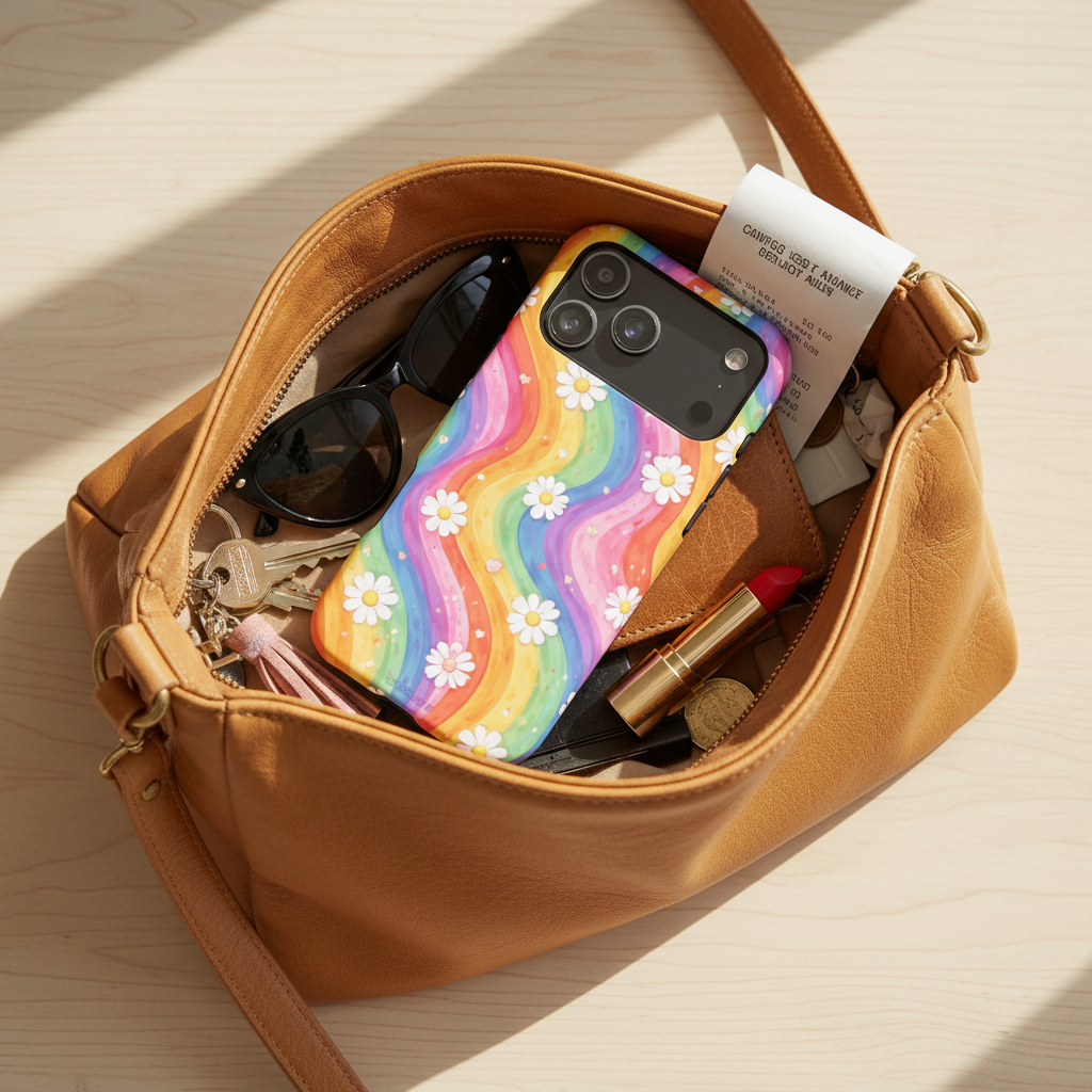 Phone in purse lifestyle shot