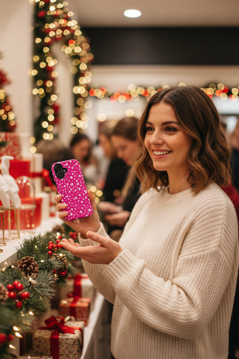 Pink hearts phone case shopping