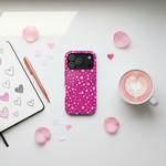 Pink hearts phone case workspace
