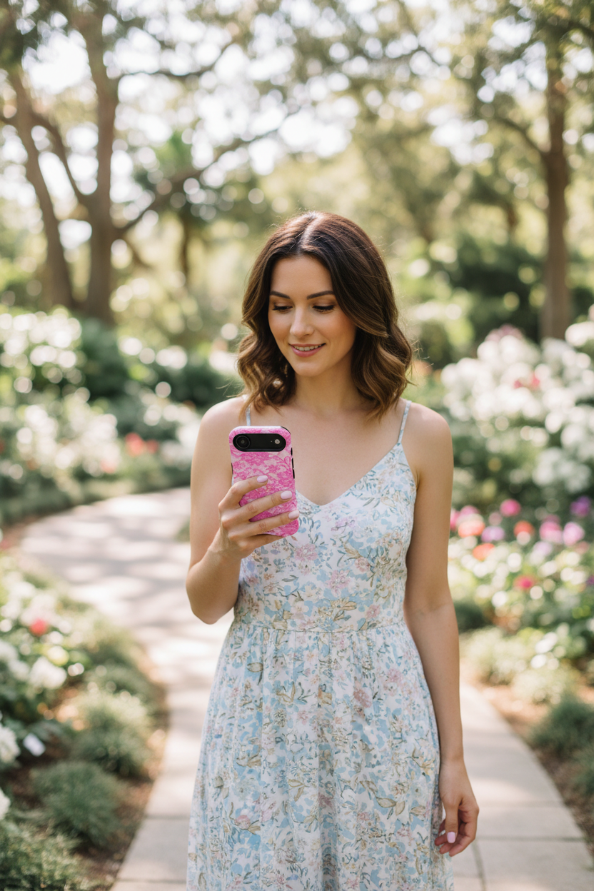 Pink lace phone case botanical garden