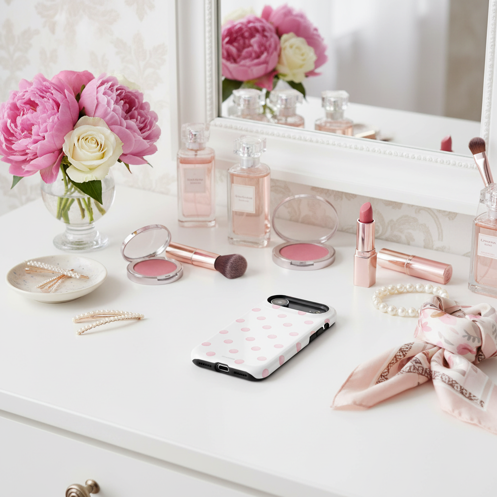 Polka dot case vanity