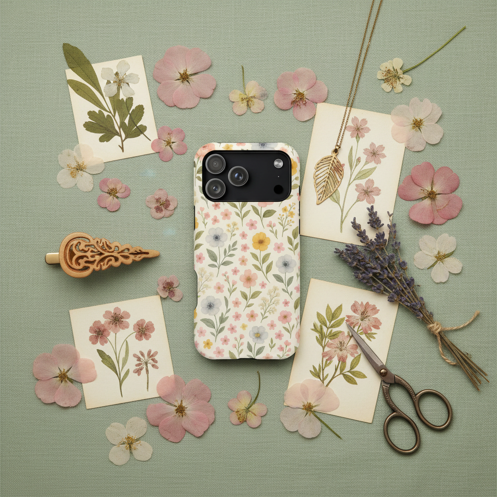 Pressed flowers flatlay