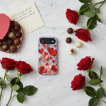 Roses and chocolates flatlay