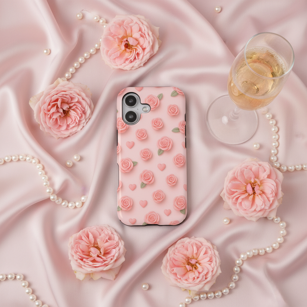 Silk flat lay with roses