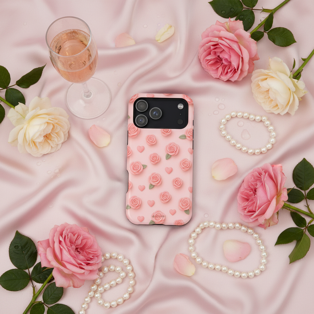 Silk flat lay with roses
