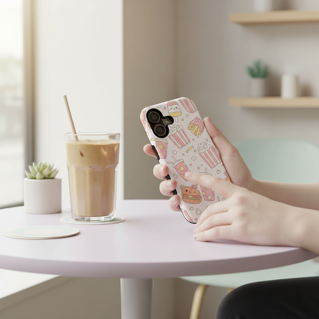 Texting with iced coffee