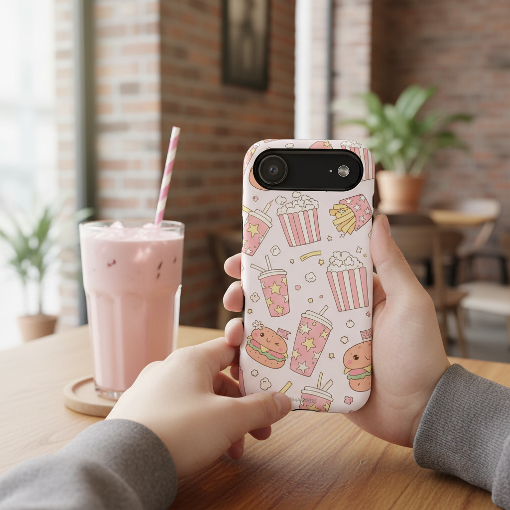 Texting with pink drink