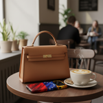 Venezuelan flag case with purse at café