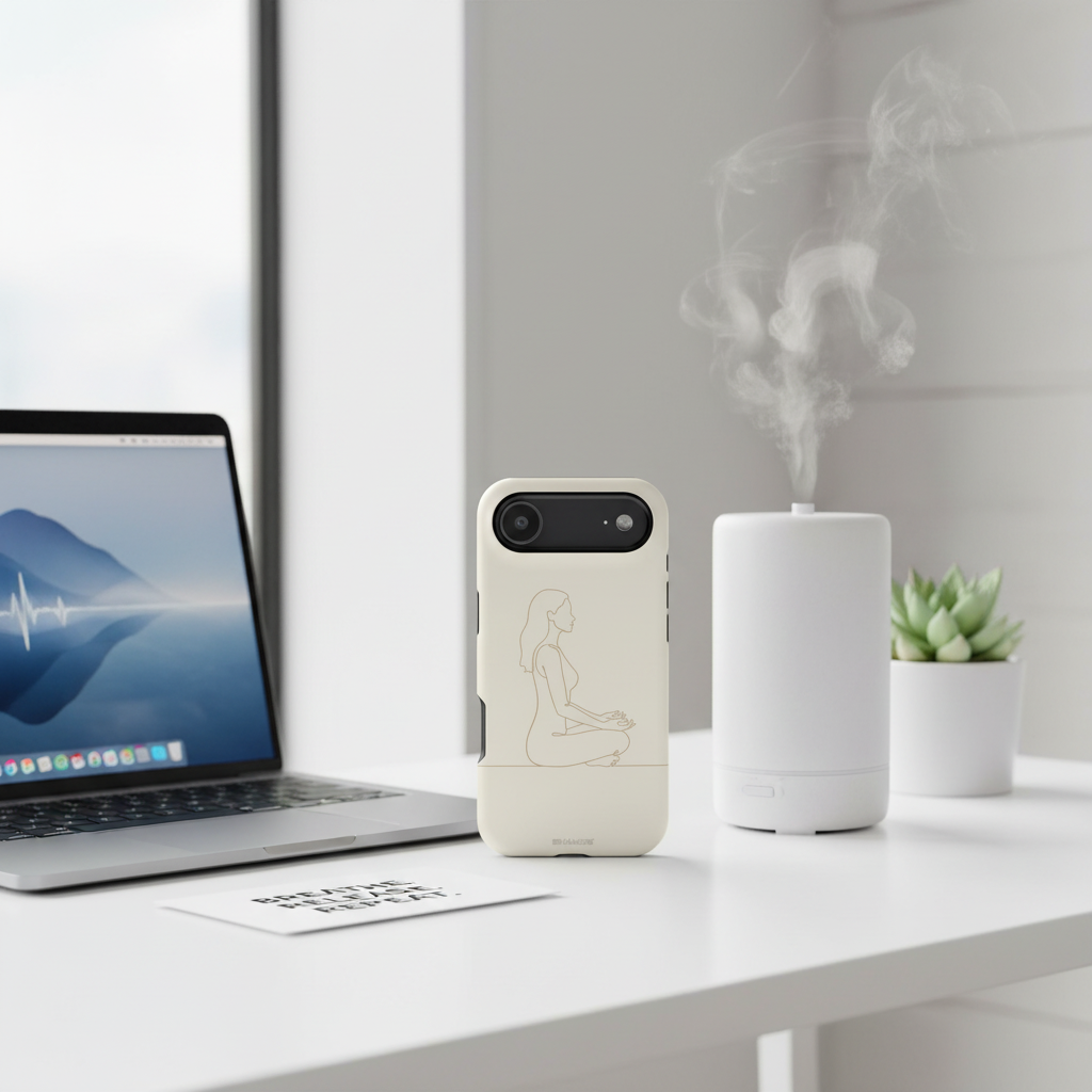 Wellness workspace flatlay