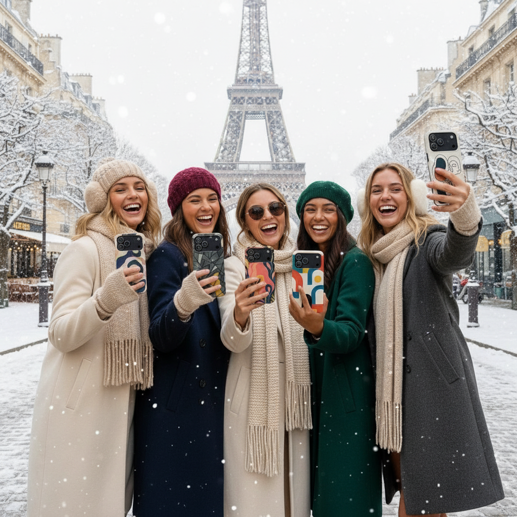 Winter Paris scene with winter clothing
