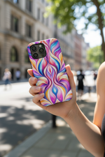 Woman holding phone outdoors