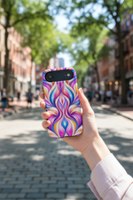 Woman holding phone outdoors