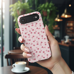 Woman holding pink rose case