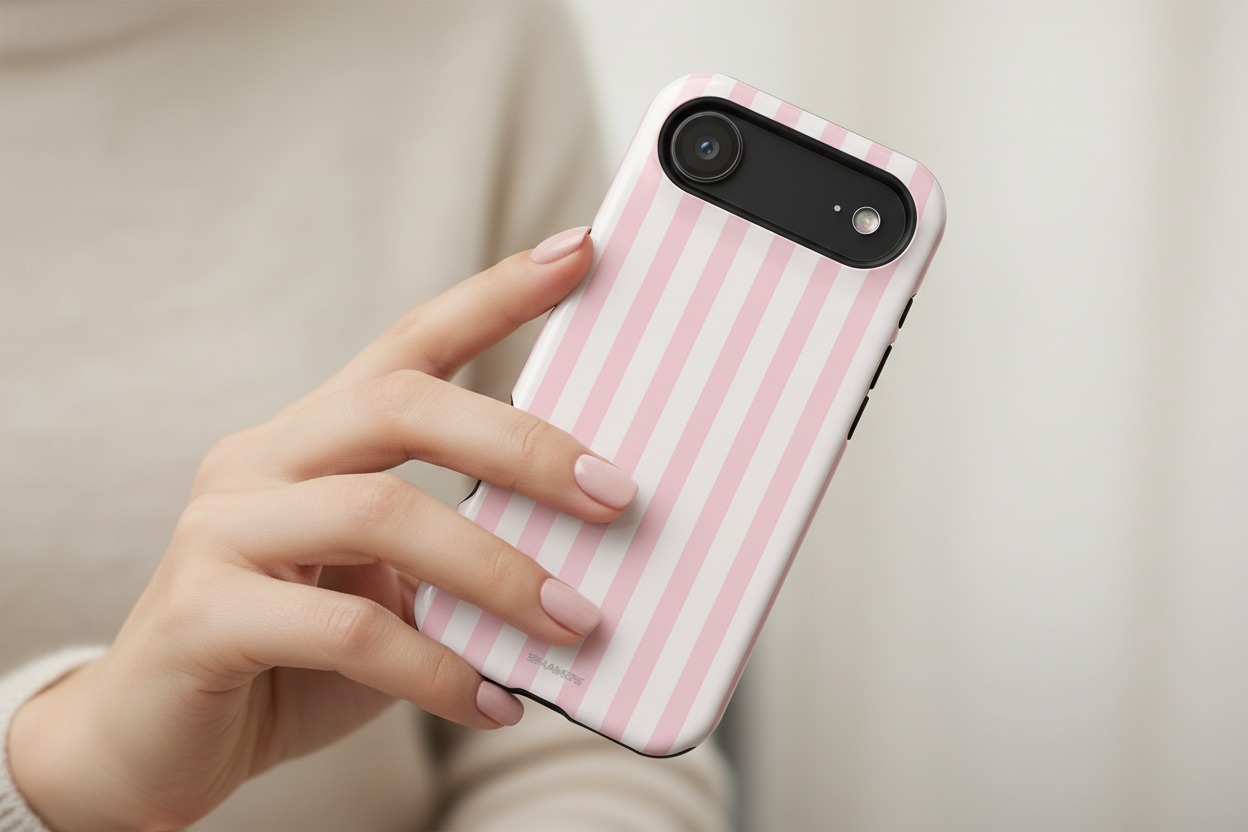 Woman's Hand with Pink Stripe Case