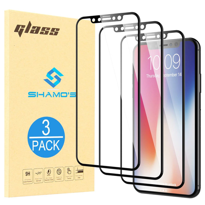 For iPhone XS and iPhone X Screen Protector Tempered Glass Full Cover (3 Pack) 