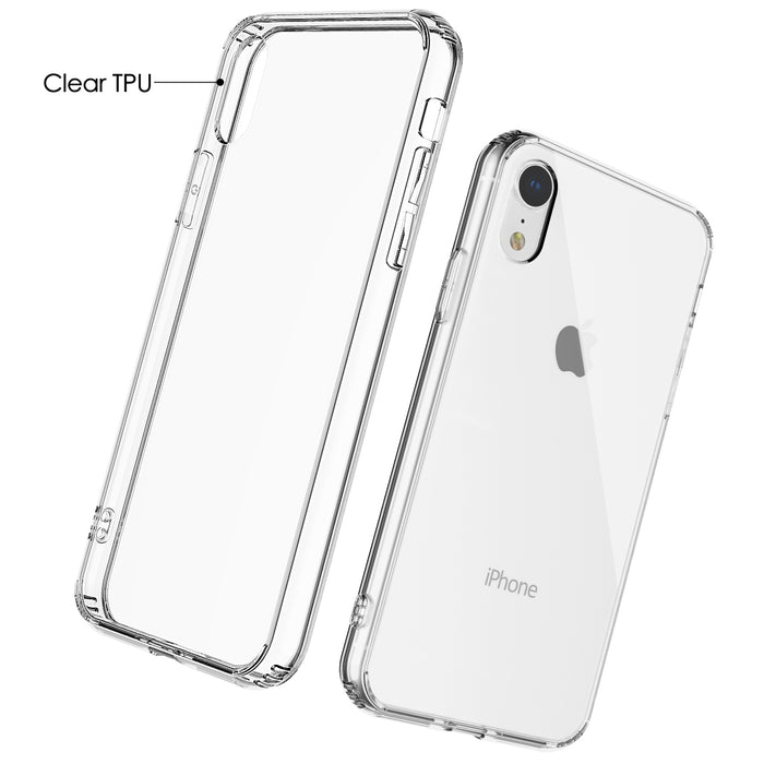 Para iPhone XR Estuche transparente transparente Absorción de golpes Parachoques de TPU y respaldo rígido (Transparente) (Modelo 2018)