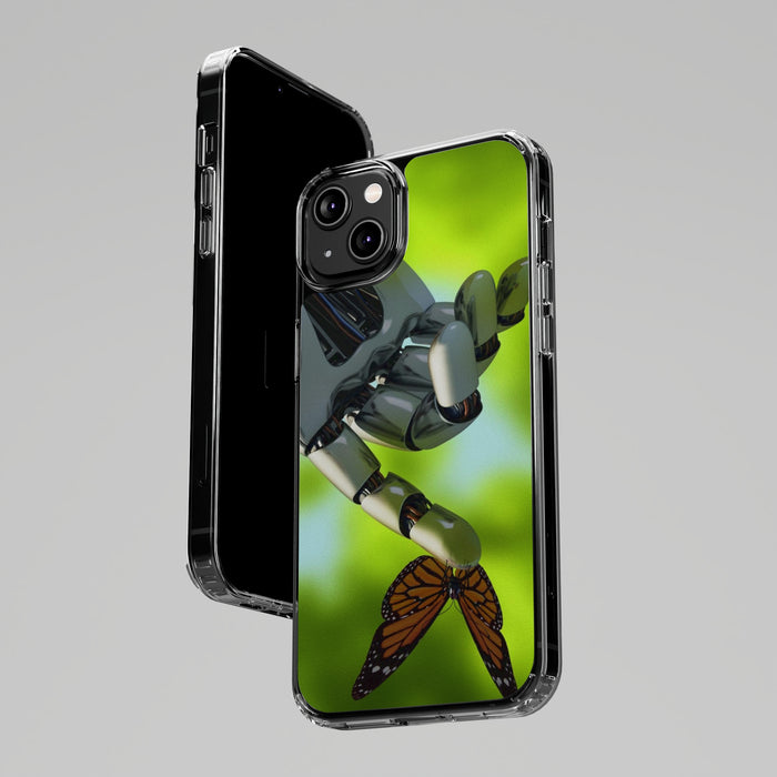 Clear Cases for iPhone 14 Series with Robotic hand and Butterfly.